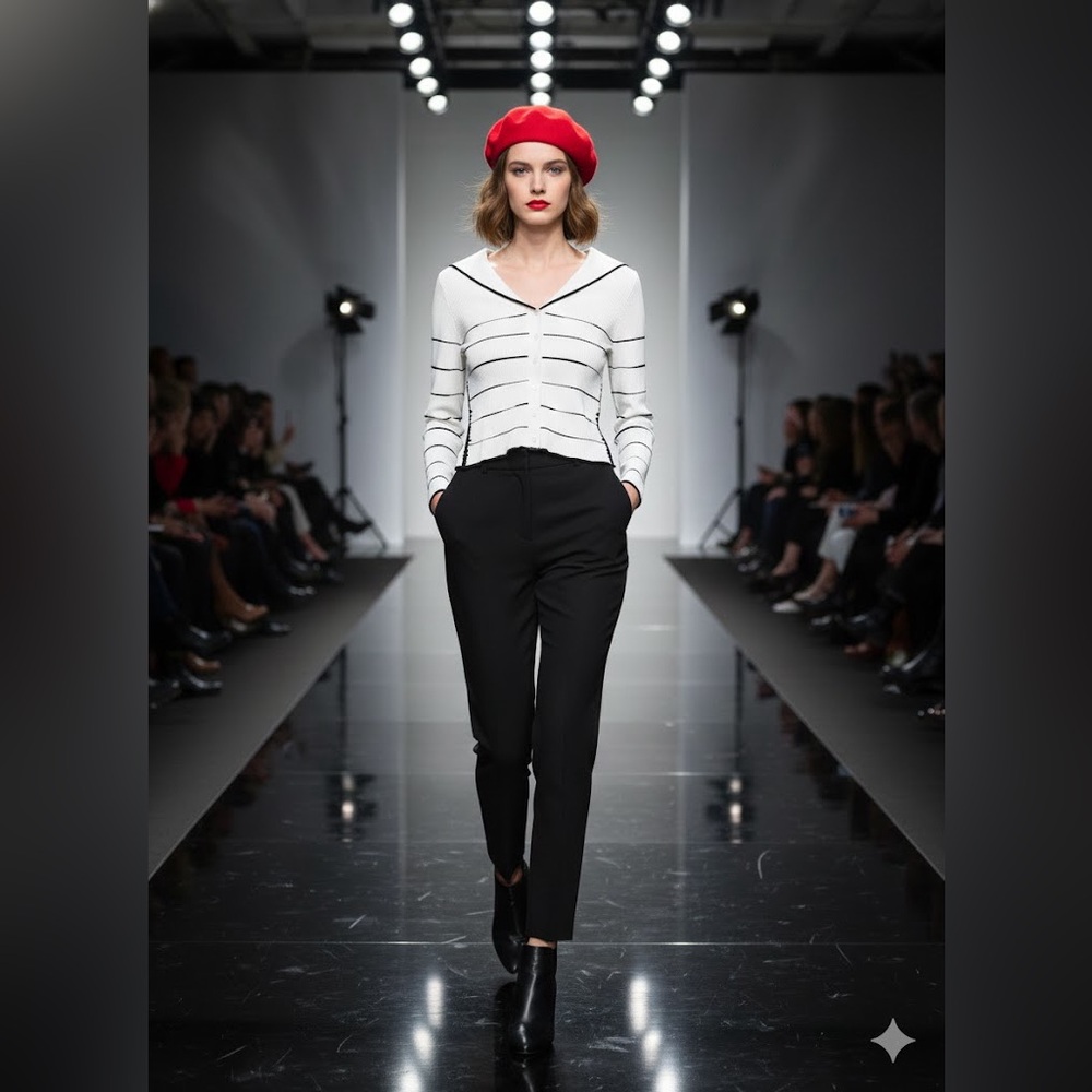 Lily V neck Black & White Striped sailor collar knit button up Cardigan medium